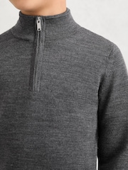 Reiss Derby Grey Melange Blackhall 9-13 yrs Merino Wool Half-Zip Funnel Neck Jumper - Image 1 of 5