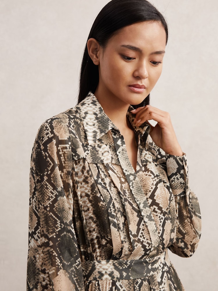 Reiss Annika - Neutral Annika Snake-print Pleated Midi Dress, 4 Reiss Annika - Neutral Annika Snake-print Pleated Midi Dress, 4