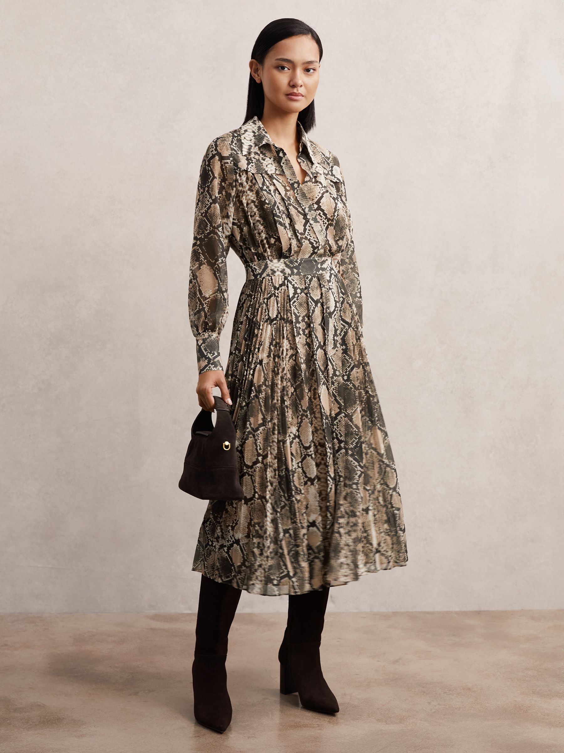 Buy Reiss Neutral Annika Snake-Print Pleated Midi Dress from Next USA