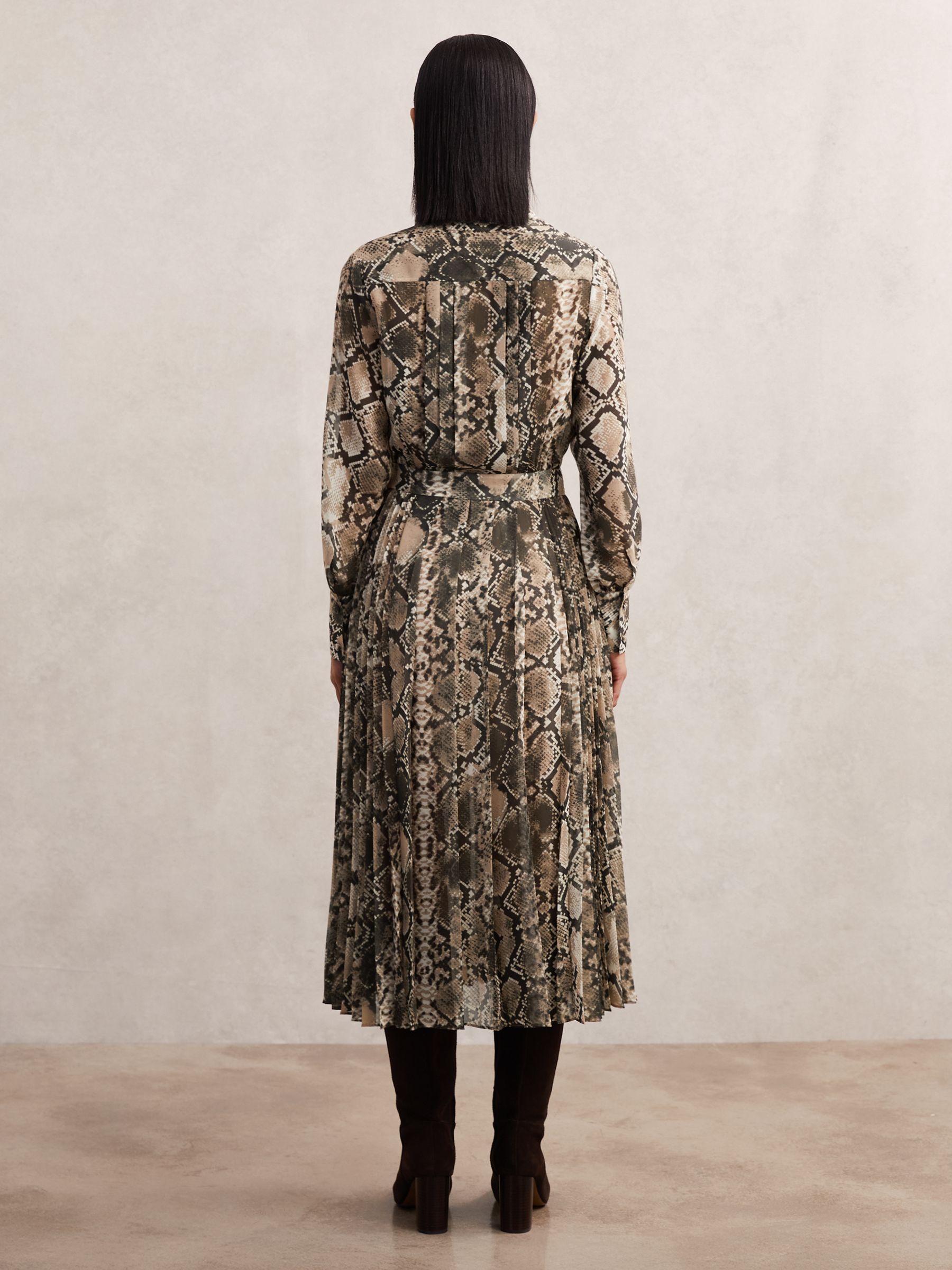 Buy Reiss Neutral Annika Snake-Print Pleated Midi Dress from Next USA