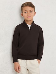 Reiss Chocolate Brown Blackhall 3-9 yrs Merino Wool Half-Zip Funnel Neck Jumper - Image 3 of 5
