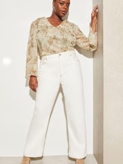Lipsy Snake Print Curve Sheer Long Sleeve V Neck Ruffle Blouse - Image 3 of 4