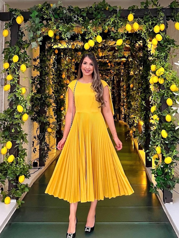 Closet Yellow Gold Pleated Dress - Image 1 of 6