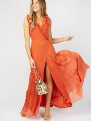 Little Mistress Orange Holland Frill Wrap Maxi Dress - Image 1 of 4