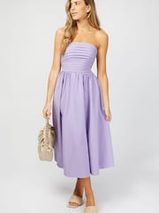 Little Mistress Lilac Rosamund Bandeau Pleated Midi Dress - Image 1 of 4