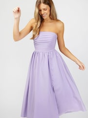 Little Mistress Lilac Rosamund Bandeau Pleated Midi Dress - Image 2 of 4