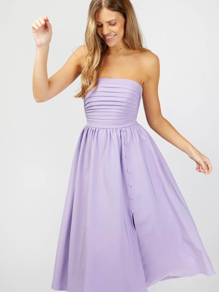 Little Mistress Lilac Rosamund Bandeau Pleated Midi Dress - Image 2 of 4