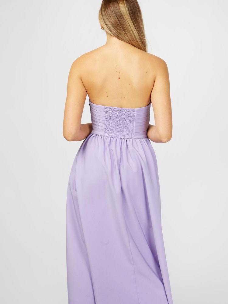 Little Mistress Lilac Rosamund Bandeau Pleated Midi Dress - Image 4 of 4