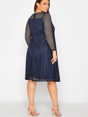 Yours Curve Blue London Long Sleeve Lace Skater Dress - Image 3 of 4