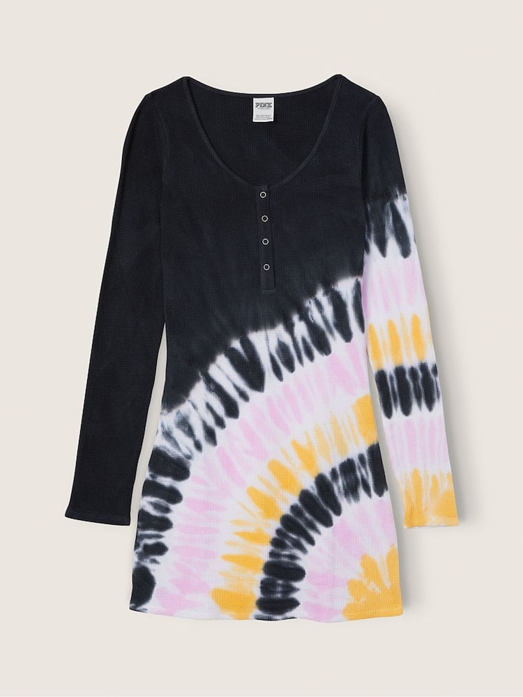 Victoria's Secret PINK Pure Black Tie Dye Thermal Long Sleeve Henley Dress - Image 4 of 4