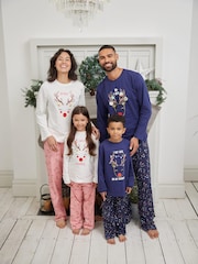 Society 8 Navy Reindeer Boys Matching Family Christmas Pyjama Set - Image 1 of 1
