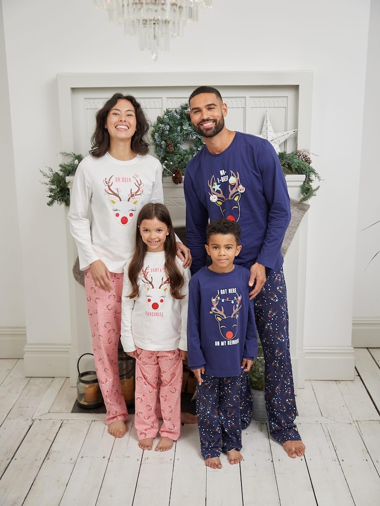 Society 8 Navy Reindeer Boys Matching Family Christmas Pyjama Set - Image 1 of 1
