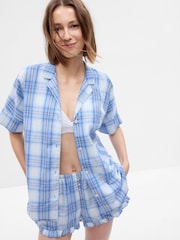 Gap Blue Tartan Soft Pyjama Shirt - Image 1 of 1