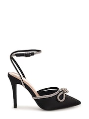 Linzi Black Forever Court Heeled Sandal With Diamante Bow Trim - Image 3 of 5