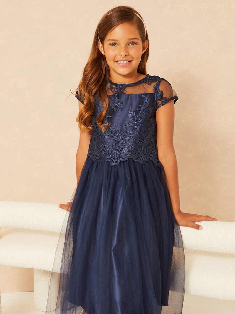 Lipsy Navy Lace Bodice Occasion Dress - Image 1 of 4