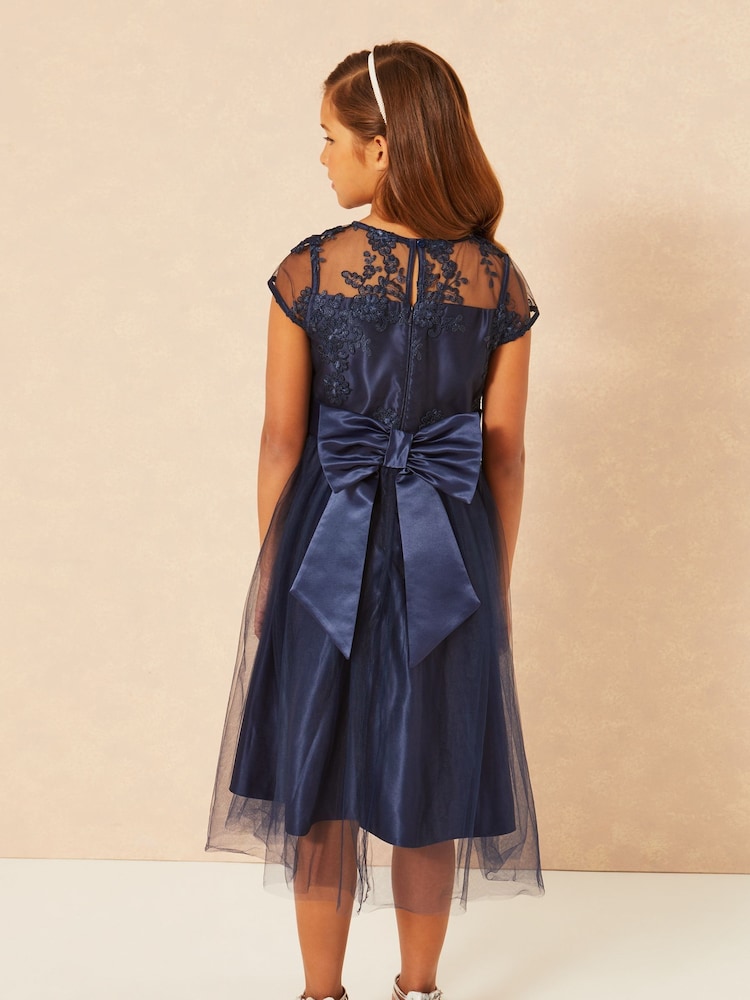 Lipsy Navy Lace Bodice Occasion Dress - Image 2 of 4