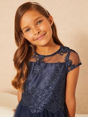 Lipsy Navy Lace Bodice Occasion Dress - Image 3 of 4