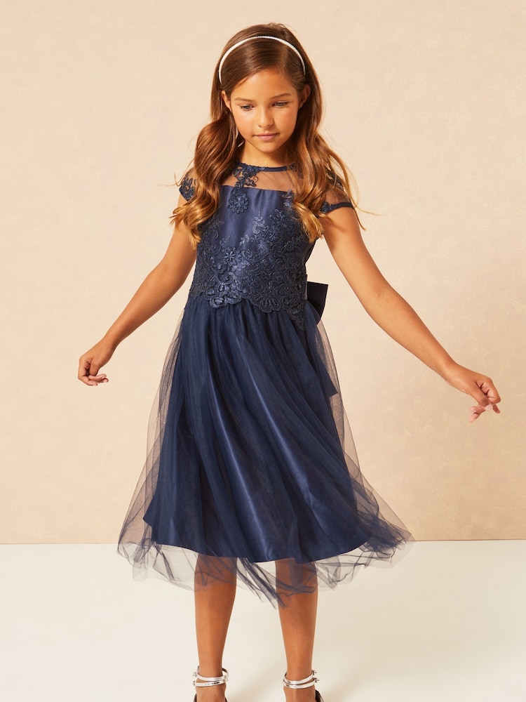Lipsy Navy Lace Bodice Occasion Dress - Image 4 of 4