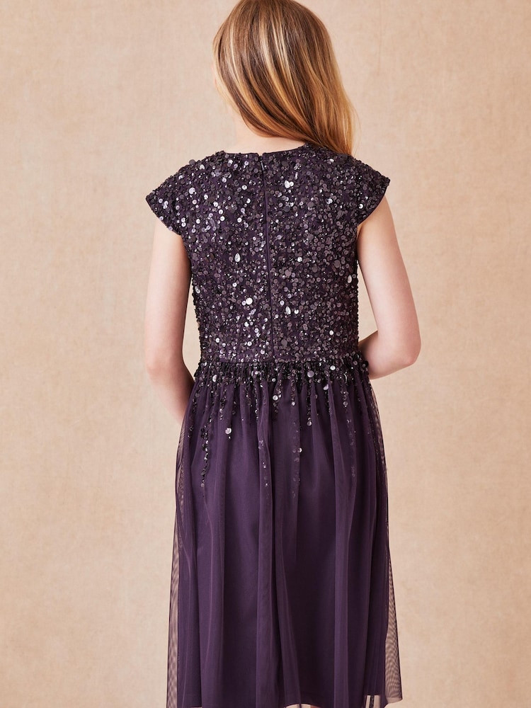 Lipsy Purple Sequin Bodice Midi Occasion Dress - Image 2 of 4