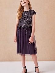 Lipsy Purple Sequin Bodice Midi Occasion Dress - Image 3 of 4