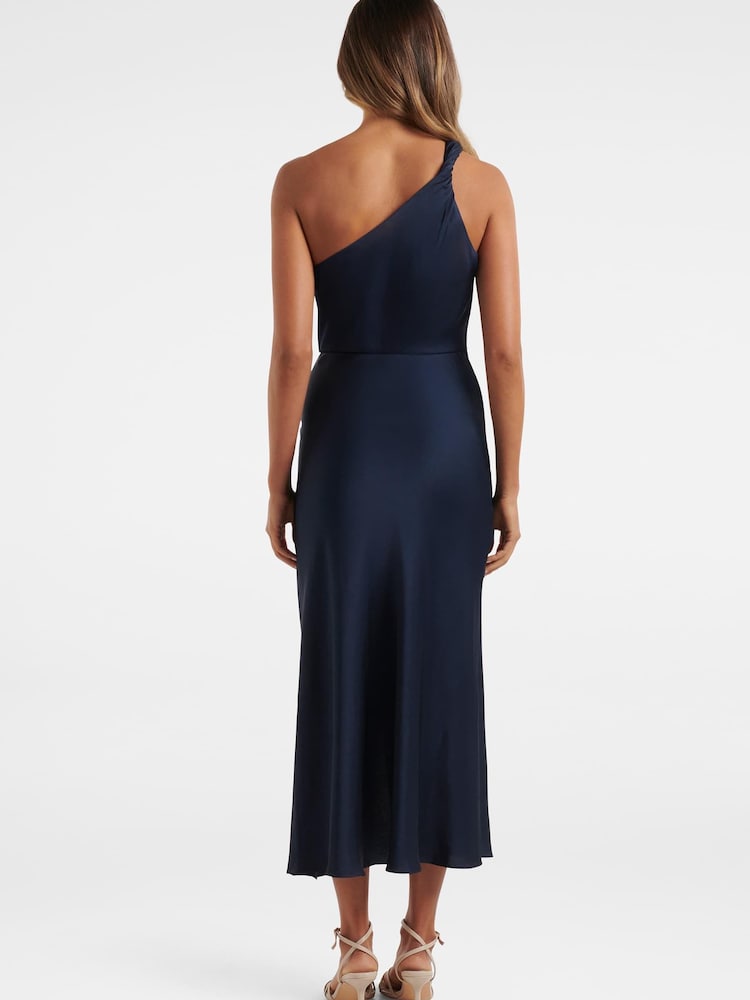 Forever New Blue Shawna One Shoulder Satin Midi Dress - Image 2 of 4 Forever New Blue Shawna One Shoulder Satin Midi Dress - Image 2 of 4