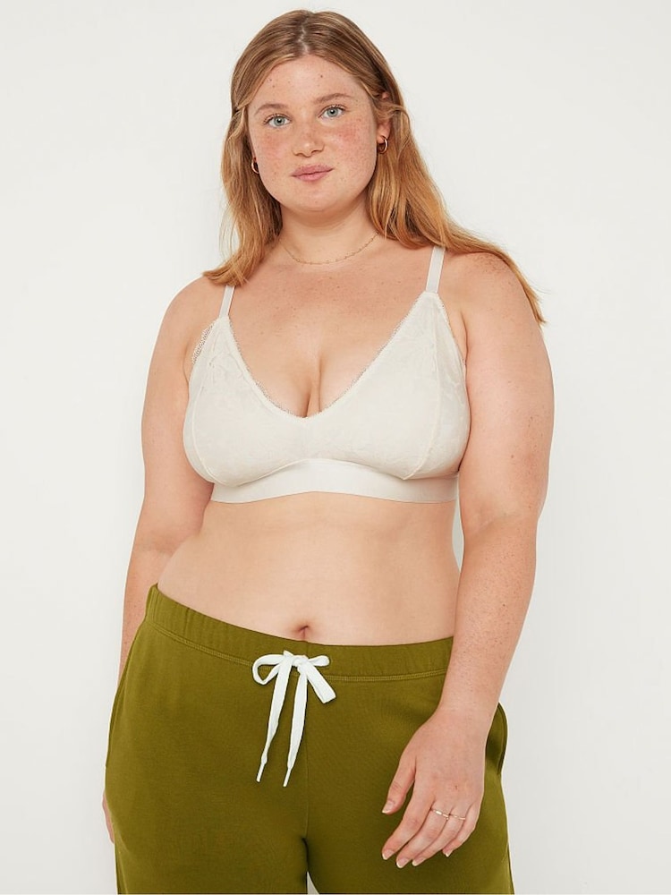 Victoria's Secret PINK Coconut White Fuller Cup Lace Unlined Triangle Bralette - Image 1 of 4 Victoria's Secret PINK Coconut White Fuller Cup Lace Unlined Triangle Bralette - Image 1 of 4