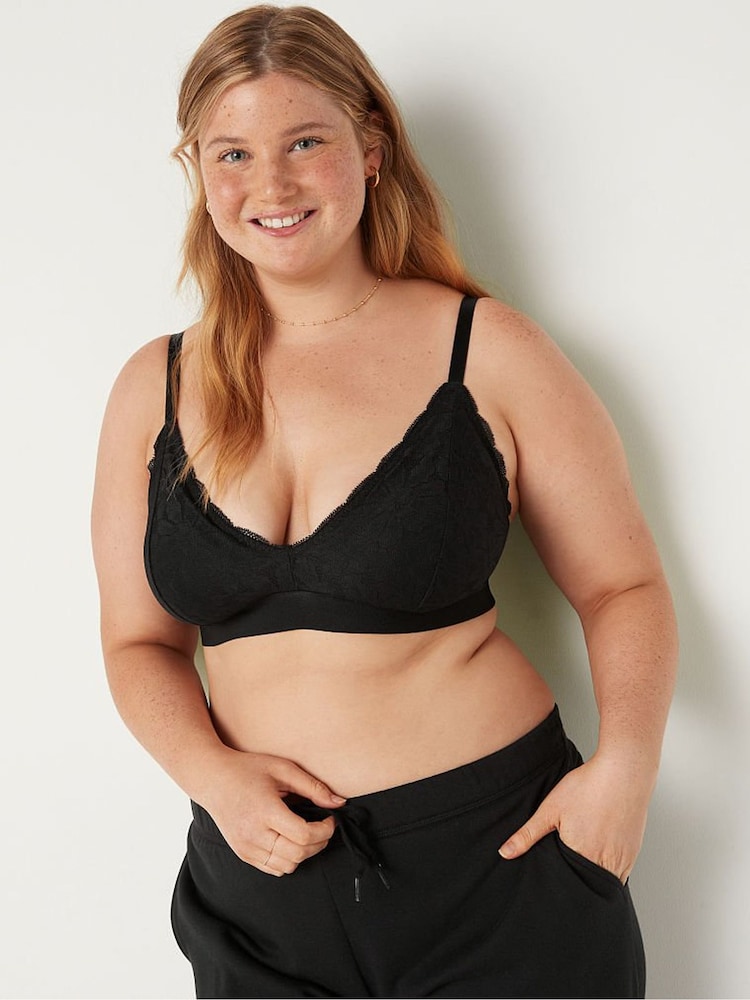 Victoria's Secret PINK Black Fuller Cup Lace Unlined Triangle Bralette - Image 1 of 4 Victoria's Secret PINK Black Fuller Cup Lace Unlined Triangle Bralette - Image 1 of 4