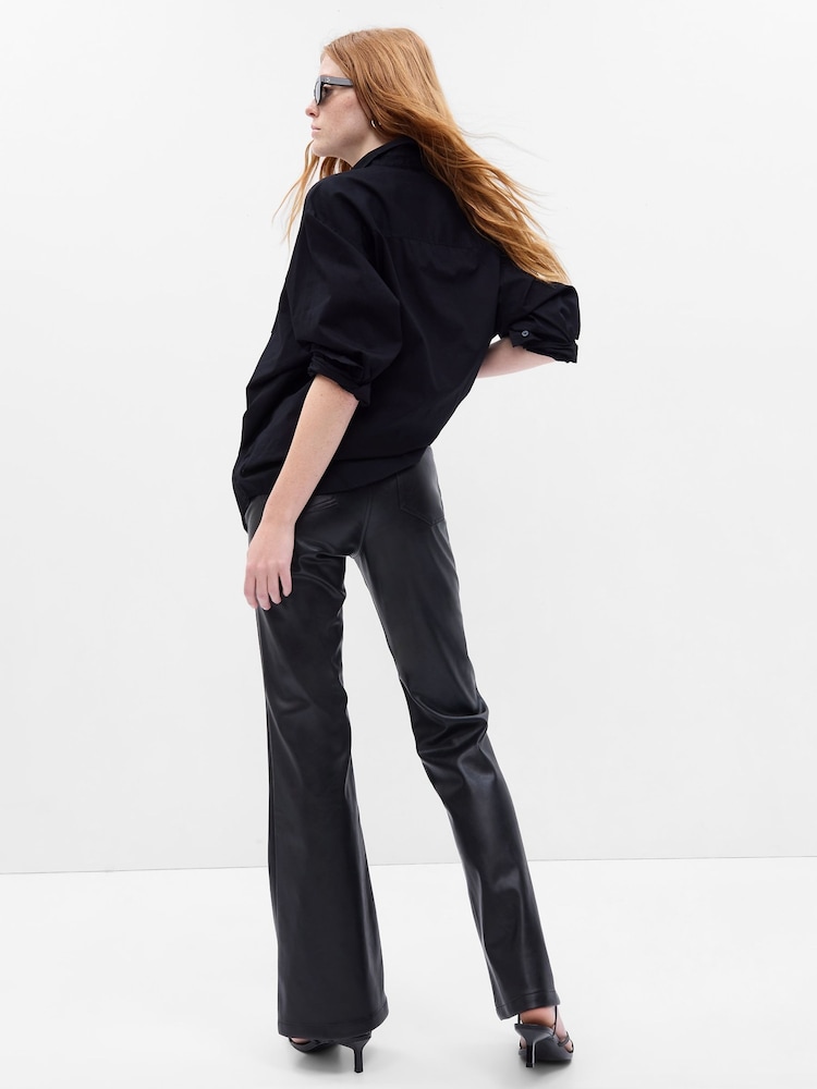 Gap Black High Rise 70s Flare Faux Leather Trousers - Image 2 of 5