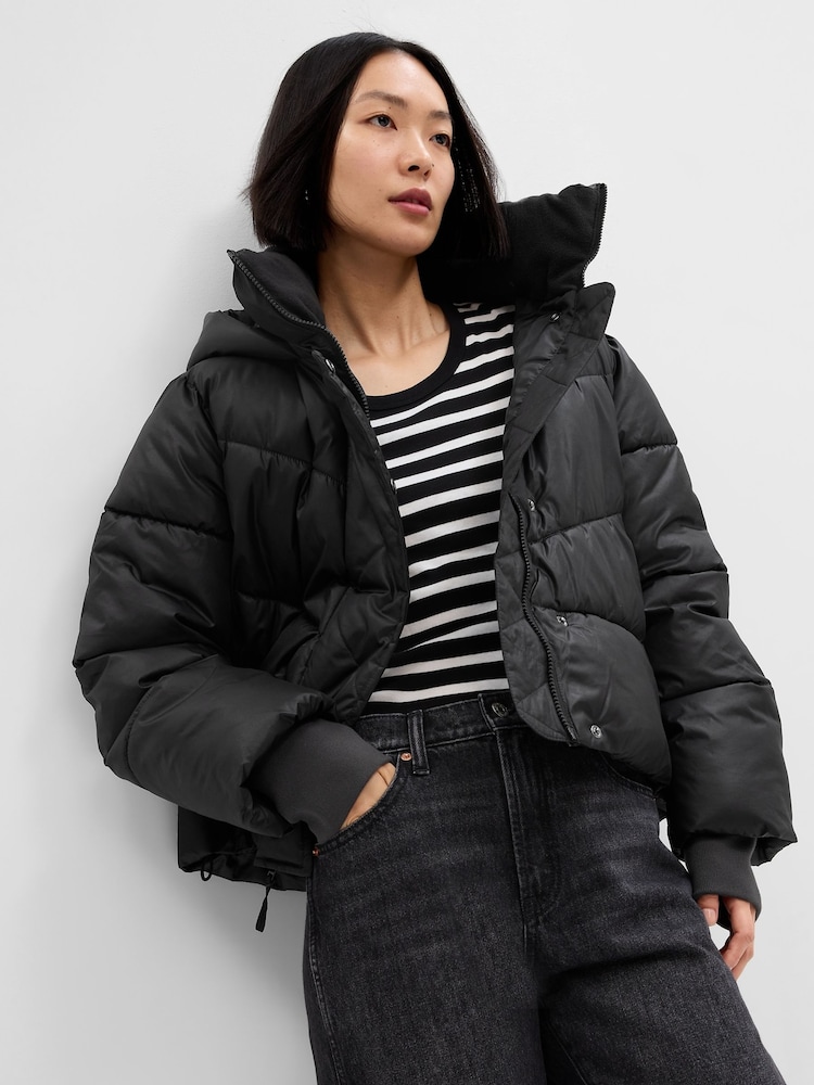 Gap Black Cropped ColdControl Max Puffer Coat - Image 1 of 2