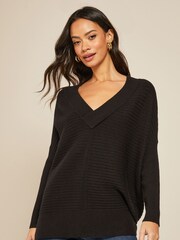 Friends Like These Black V Neck Tunic Knitted Jumper - Image 1 of 4