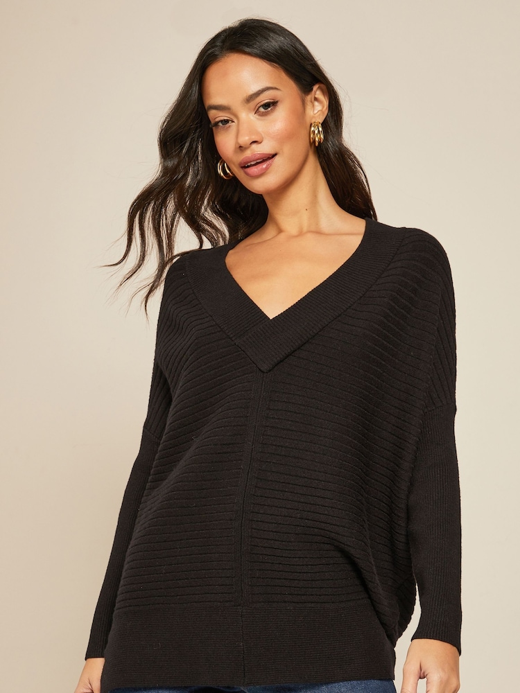 Friends Like These Black V Neck Tunic Knitted Jumper - Image 1 of 4