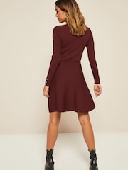 Friends Like These Dark Cherry Long Sleeve Knitted V Neck Fit and Flare Dress - Image 2 of 4