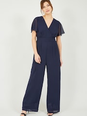 Yumi Blue Jumpsuit With Angel Sleeves - Image 1 of 4