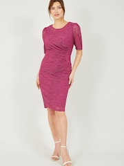 Yumi Pink Ruched Lace Dress - Image 1 of 4