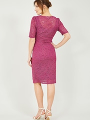 Yumi Pink Ruched Lace Dress - Image 3 of 4
