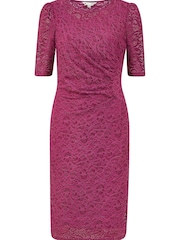 Yumi Pink Ruched Lace Dress - Image 4 of 4