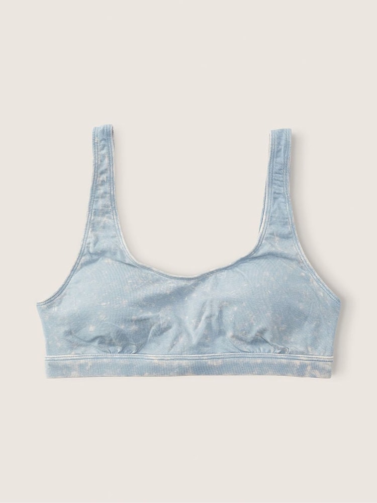 Victoria's Secret PINK Chalk Bloom Blue Wash Cotton Scoop Bralette - Image 4 of 4 Victoria's Secret PINK Chalk Bloom Blue Wash Cotton Scoop Bralette - Image 4 of 4