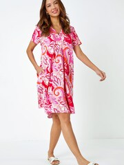 Roman Pink Baroque Floral Pocket Tunic Dress - Image 1 of 5