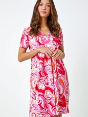 Roman Pink Baroque Floral Pocket Tunic Dress - Image 2 of 5