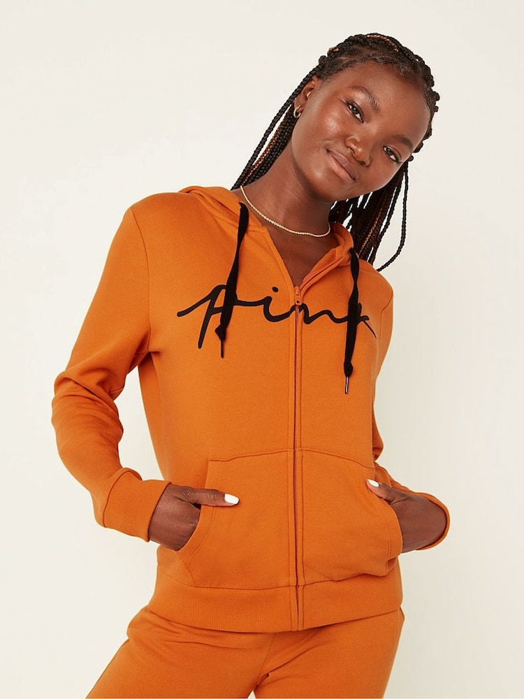 Victoria's Secret PINK Smokey Orange Fleece Zip Up Perfect Hoodie - Image 1 of 4 Victoria's Secret PINK Smokey Orange Fleece Zip Up Perfect Hoodie - Image 1 of 4