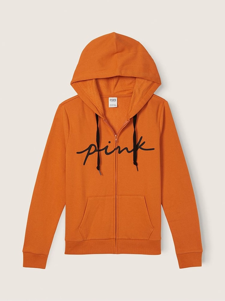 Victoria's Secret PINK Smokey Orange Fleece Zip Up Perfect Hoodie - Image 4 of 4 Victoria's Secret PINK Smokey Orange Fleece Zip Up Perfect Hoodie - Image 4 of 4