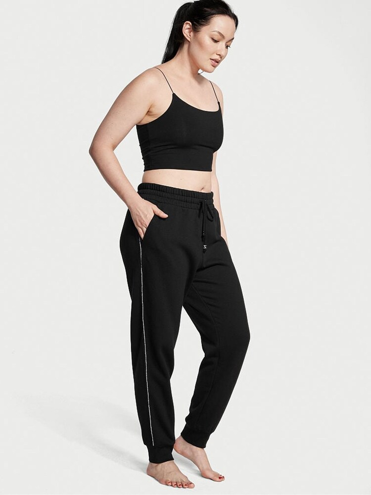 Victoria's Secret Graphic Pure Black Fleece Jogger - Image 1 of 3 Victoria's Secret Graphic Pure Black Fleece Jogger - Image 1 of 3