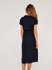 Apricot Navy Blue Vintage Tortoise Shell  Button Dress with a Touch of Linen - Image 2 of 4