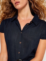 Apricot Navy Blue Vintage Tortoise Shell  Button Dress with a Touch of Linen - Image 3 of 4
