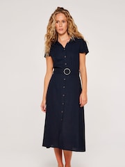 Apricot Navy Blue Vintage Tortoise Shell  Button Dress with a Touch of Linen - Image 4 of 4