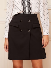 Love & Roses Black Tailored Button Detail Mini Wrap Skirt - Image 1 of 4