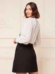 Love & Roses Black Tailored Button Detail Mini Wrap Skirt - Image 2 of 4