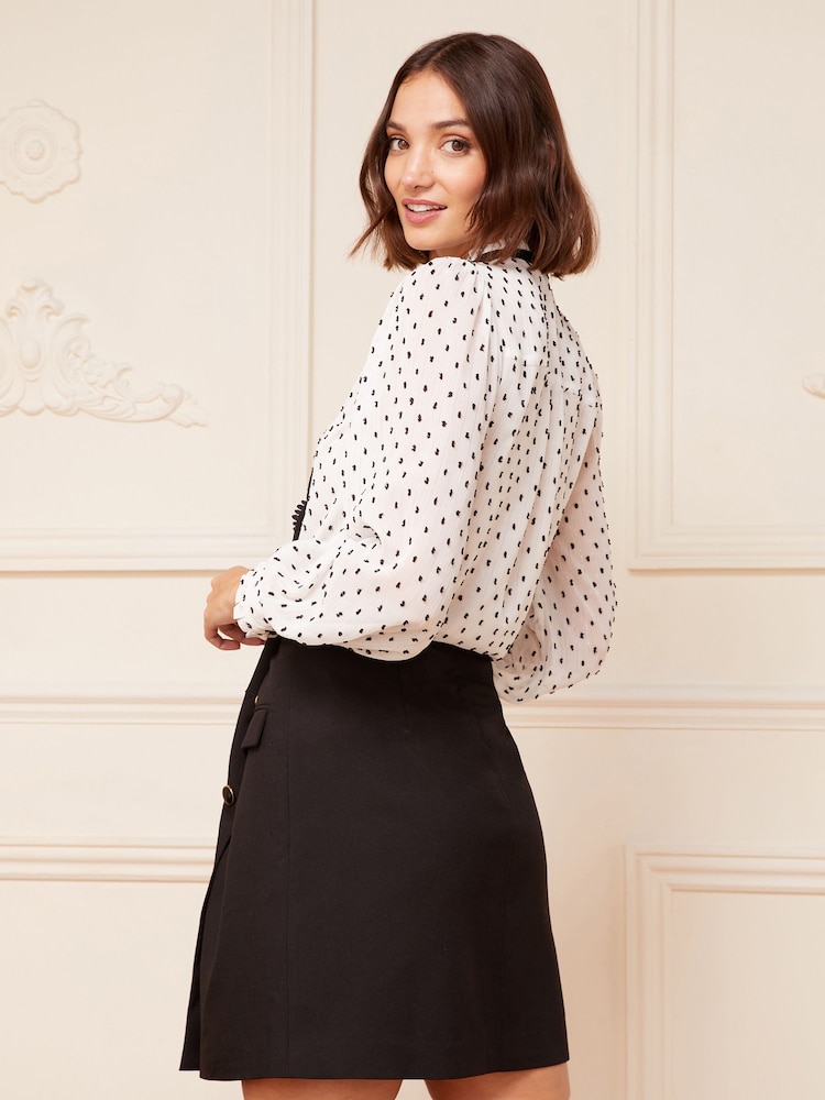 Love & Roses Black Tailored Button Detail Mini Wrap Skirt - Image 2 of 4