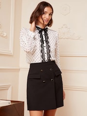 Love & Roses Black Tailored Button Detail Mini Wrap Skirt - Image 3 of 4
