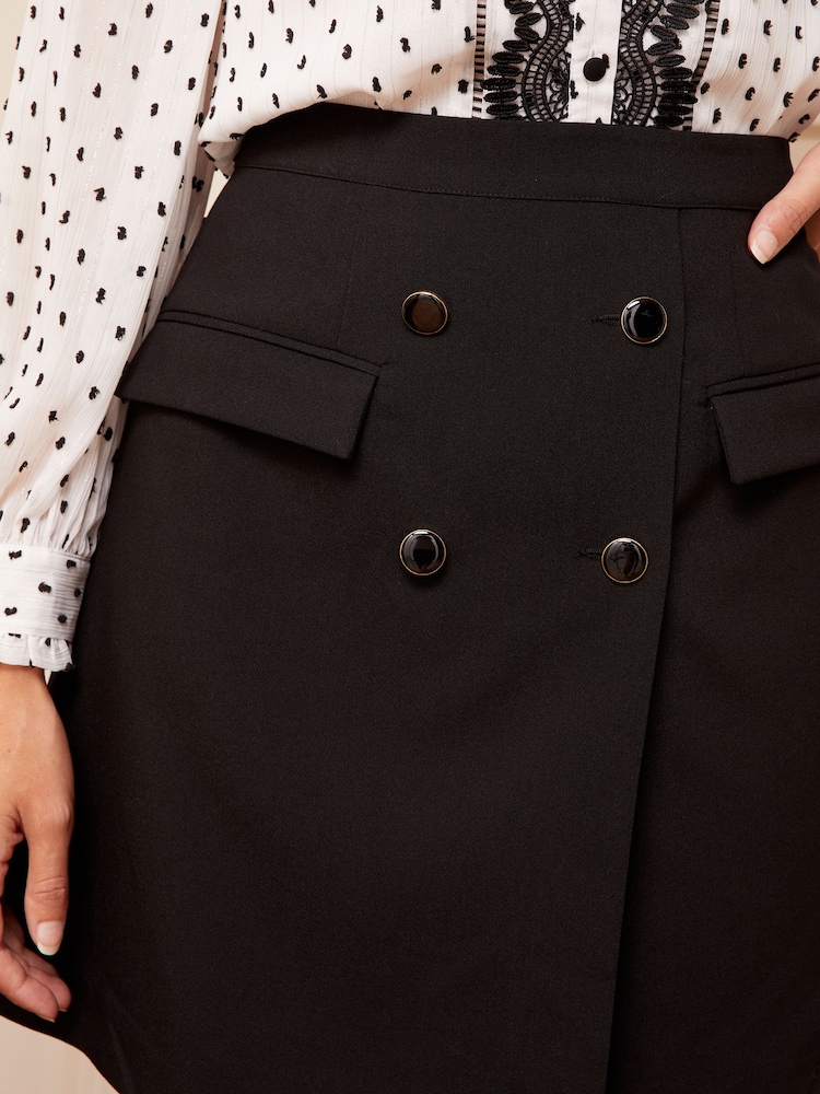 Love & Roses Black Tailored Button Detail Mini Wrap Skirt - Image 4 of 4